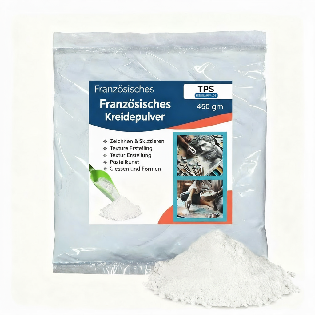 Premium-Kreidepulver, 1KG, Talkumpuder in Industriequalität für Herstellung, Kosmetik und Kunsthandwerk. Glatte Textur, Antihafteigenschaften