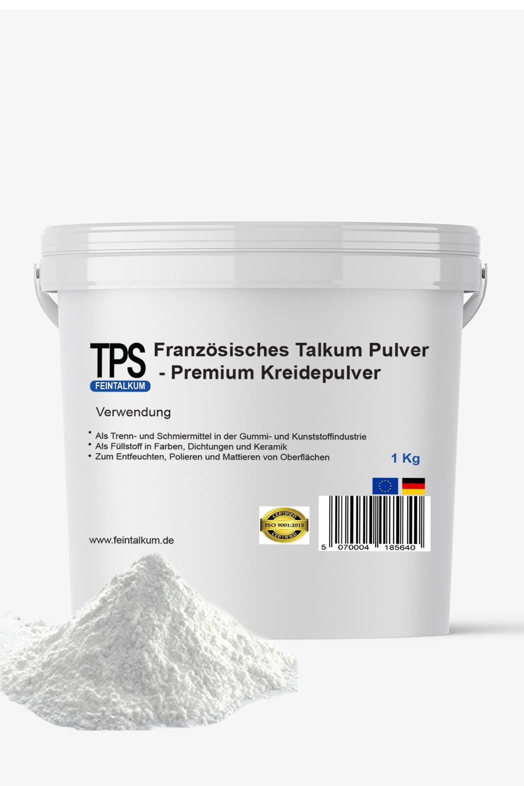 Premium-Kreidepulver, 1KG, Talkumpuder in Industriequalität für Herstellung, Kosmetik und Kunsthandwerk. Glatte Textur, Antihafteigenschaften
